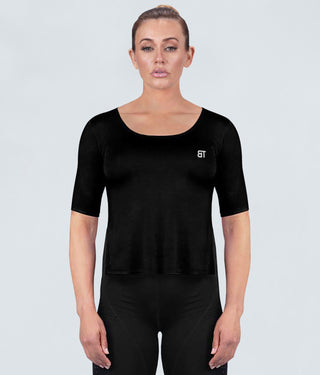 Born Tough True Form Sheer Flexible Fabric Black Short Sleeve Gym Workout Shirt for Women