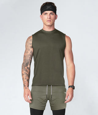 Born Tough Army Green Curved Hems Sleeveless Gym Workout Shirt For Men